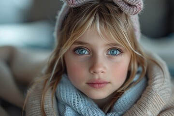 A little kid in cozy knitwear captured with a soft focus and serene background