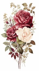 b'Three Roses with Leaves'