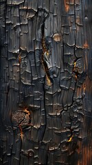 Burnt wood with a hole in it that has been painted black. Vertical background 