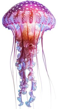 b'A beautiful jellyfish with pink and purple tentacles'