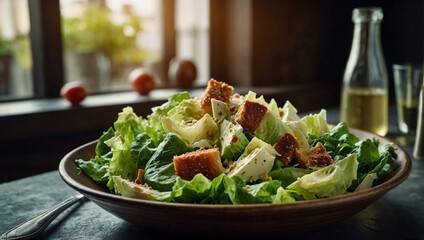 A bowl of fresh Caesar salad