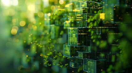 Green translucent cubes with yellow outlines float in a green foggy void.