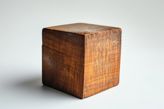 A solitary wooden cube block looking forlorn against a stark white backdrop