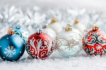 Joyful Christmas ornaments on a soft transparent white background, ideal for holiday graphics