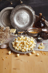 High angle view of Popcorn on table