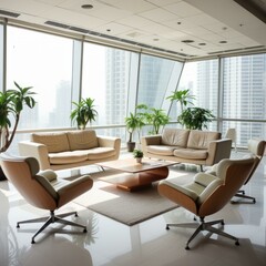 Obraz premium b'A modern office space with a city view'