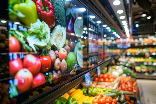 Modern Grocery Store with Digital Produce Display

