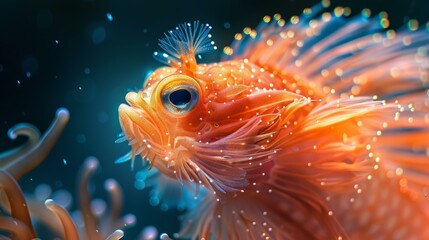 b'A vibrant close up of a red and orange colored reef fish'