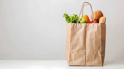 Brown Paper bag with groceries, isolated on white background with copy space - Powered by Adobe