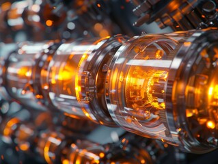 Orange glowing tubes with light and metal parts