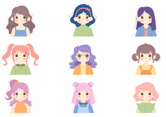 collection of cute girl illustration