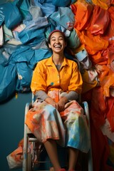 Obraz premium b'Portrait of a young artist sitting in a wheelchair and smiling'