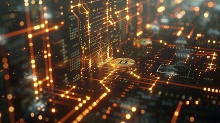 Naklejka premium Blockchain technology futuristic, electronics money, digital wallet with encrypted block
