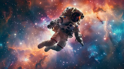 b'Astronaut in spacesuit floating in the vastness of space' - obrazy, fototapety, plakaty
