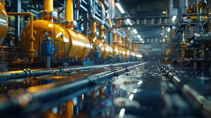 Pipes and valves at an industrial facility - obrazy, fototapety, plakaty