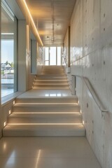b'Wooden Staircase With Light Under Each Step'