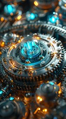 Steampunk machine with glowing blue lights