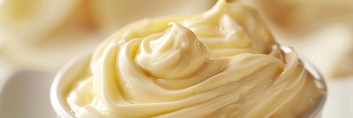 Indulge in the creamy smoothness of liquid mayonnaise, its gentle flavor and pale color evoking a sense of serenity - obrazy, fototapety, plakaty