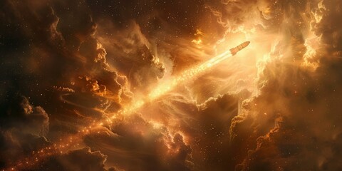 b'Spaceship flies through a nebula'