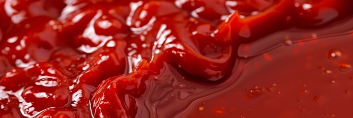 Dive into the vibrant red sea of liquid ketchup, its thick consistency and glossy sheen mesmerizing