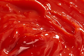Dive into the vibrant red sea of liquid ketchup, its thick consistency and glossy sheen mesmerizing