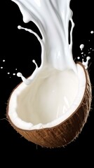 b'Coconut Milk Splashing from a Coconut' - obrazy, fototapety, plakaty