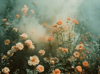 Fototapeta na wymiar b'ethereal peach roses in a dreamy mist'