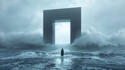 b'The dark portal in the middle of the raging sea' - obrazy, fototapety, plakaty