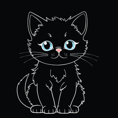 Cute black kitten hand drawn cartoon vector illustration, sketch for t-shirt graphics, fashion prints and other uses