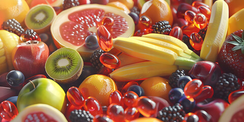 Edible fruits.Collection of healthy and freshly fruit - obrazy, fototapety, plakaty