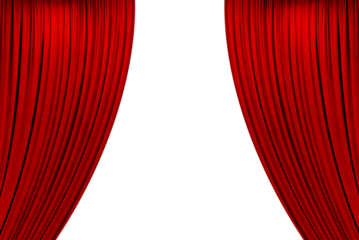 red theater curtain that dropped down as a straight line. Background for inserting text, empty spaces. Isolated on transparent background, png