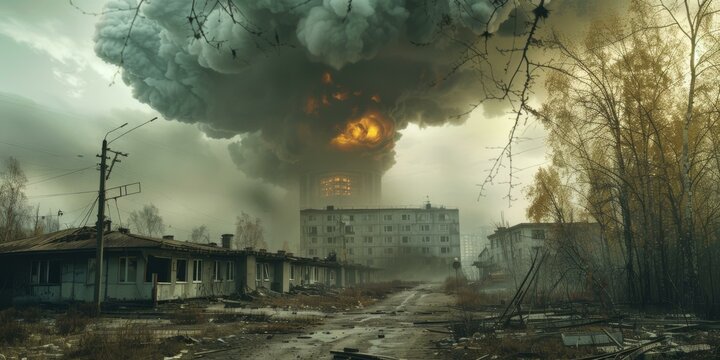 The aftermath of a nuclear explosion in a city