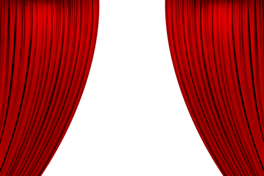 red theater curtain that dropped down as a straight line. Background for inserting text, empty spaces. Isolated on transparent background, png - Powered by Adobe