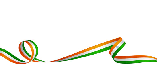 National indian flag ribbon. Curly ribbon on white background. Vector illustration.