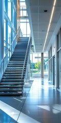 b'Staircase in a modern office building'
