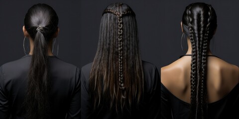 Various hair styles For black-haired women - long, straight hair.