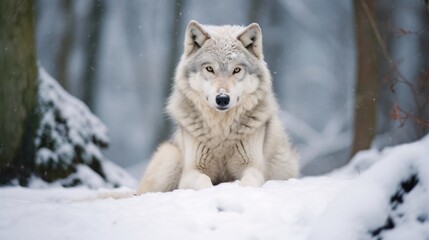 White wolf or polar wolf looking for prey