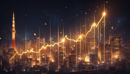 Fototapeta na wymiar A stock market graph in gold on a black background, symbolizing the importance of financial data and global growth, with an emphasis on wealth management, real estate capital arrangement