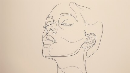 Minimalist portrait of a face, composed of clean lines and curves - 795449187