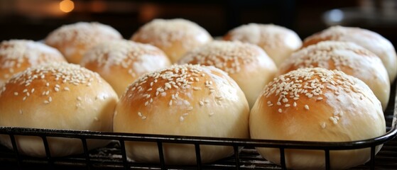 b'yeast bread rolls with sesame seeds' - obrazy, fototapety, plakaty