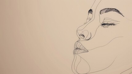 Minimalist portrait of a face, composed of clean lines and curves - 795449501