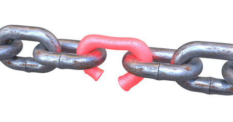Obraz premium Chain link with a broken weak link, glowing red hot chain