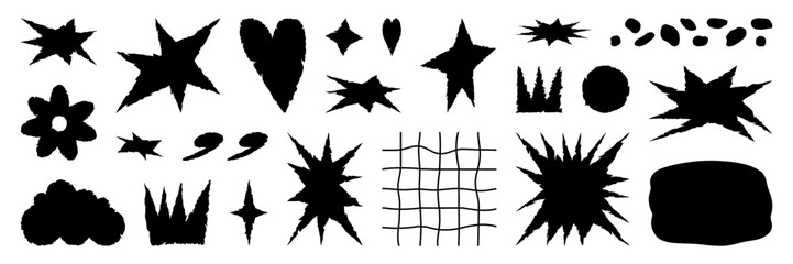 Set of jagged irregular shape of star, crown, flower and heart. Cut out of paper for collages. Grunge elements for design. Vector isolated illustration.