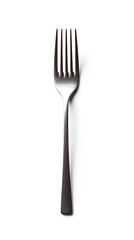 Silver metal fork, top view isolated on white background