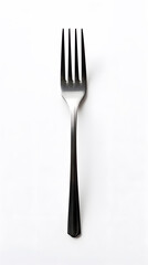 Silver metal fork, top view isolated on white background