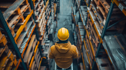 Fototapeta premium A large warehouse operator checking data at warehouse. Generative AI.