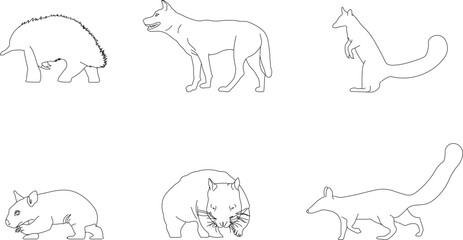 Vector sketch illustration design drawing of wild animals on the Australian continent