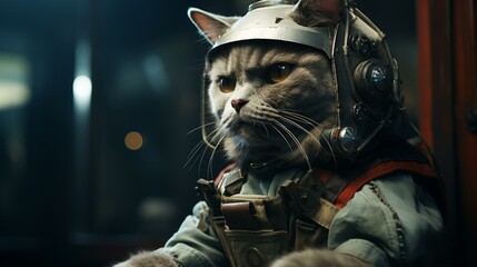 Fototapeta na wymiar b'A gray cat wearing a space helmet'