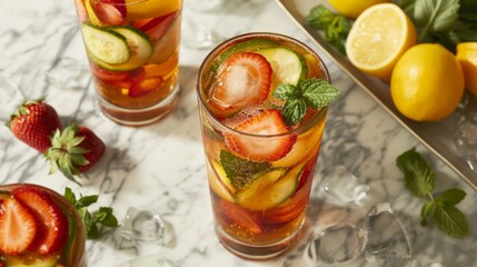 Glasses of Drinks With Lemons and Strawberries