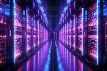Fototapeta premium b'Futuristic server room with glowing neon lights'